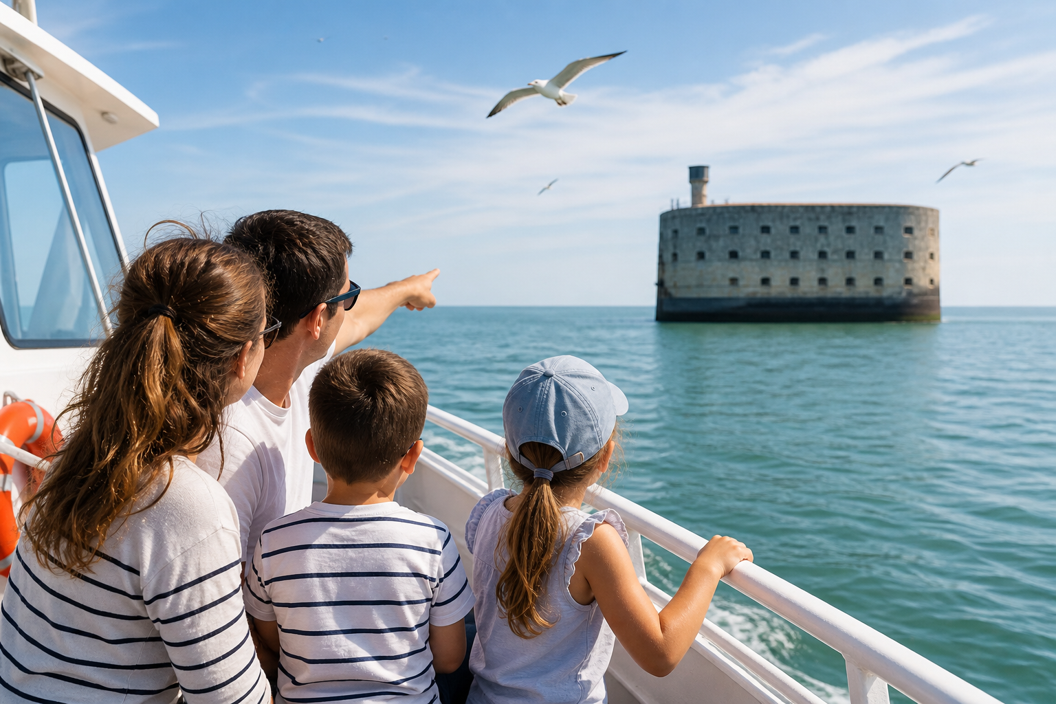 sortie en bateau en famille pour visiter Fort Boyard depuis l'île d'Oléron